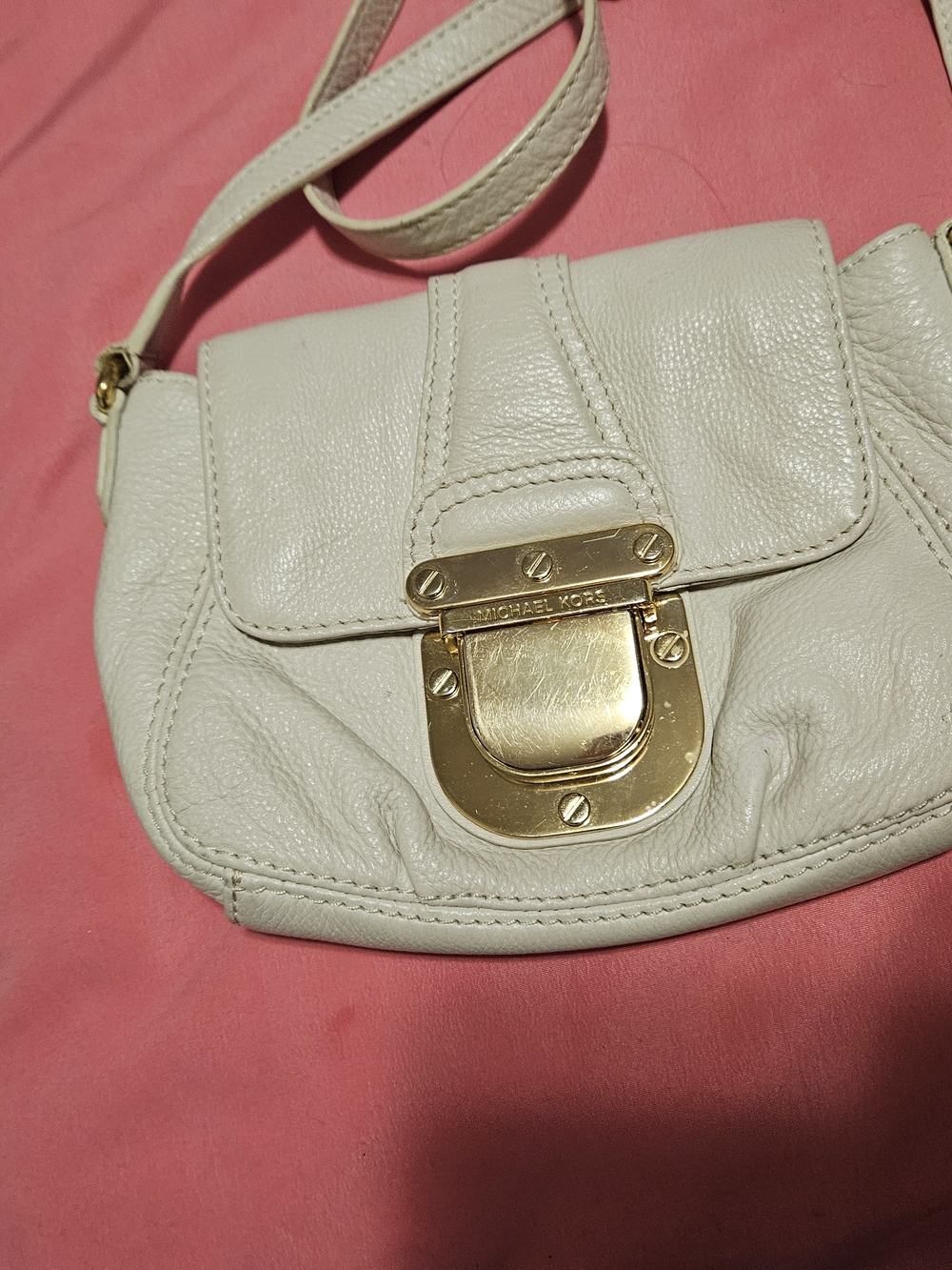 Michael Kors Ivory Leather Crossbody Bag with Gold Hardware